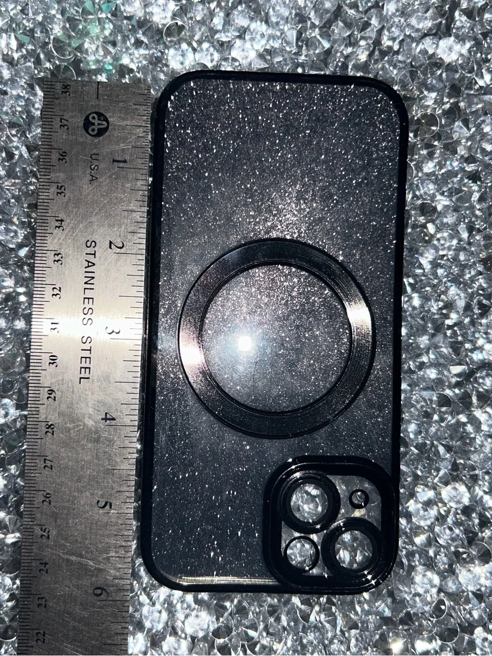 iPhone 15 MagSafe Compatible Glitter Black Phone Case with Camera Protection